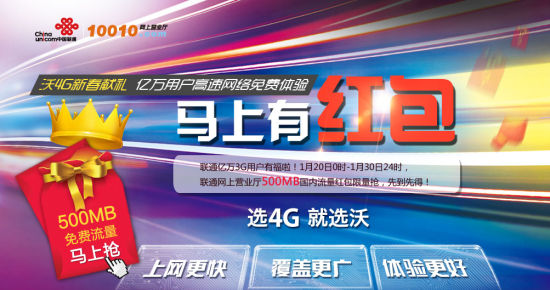 聯(lián)通3G手機(jī)用戶春節(jié)期間有望贈(zèng)500M國內(nèi)流量 聯(lián)通3G手機(jī)用戶春節(jié)期間有望贈(zèng)500M國內(nèi)流量
